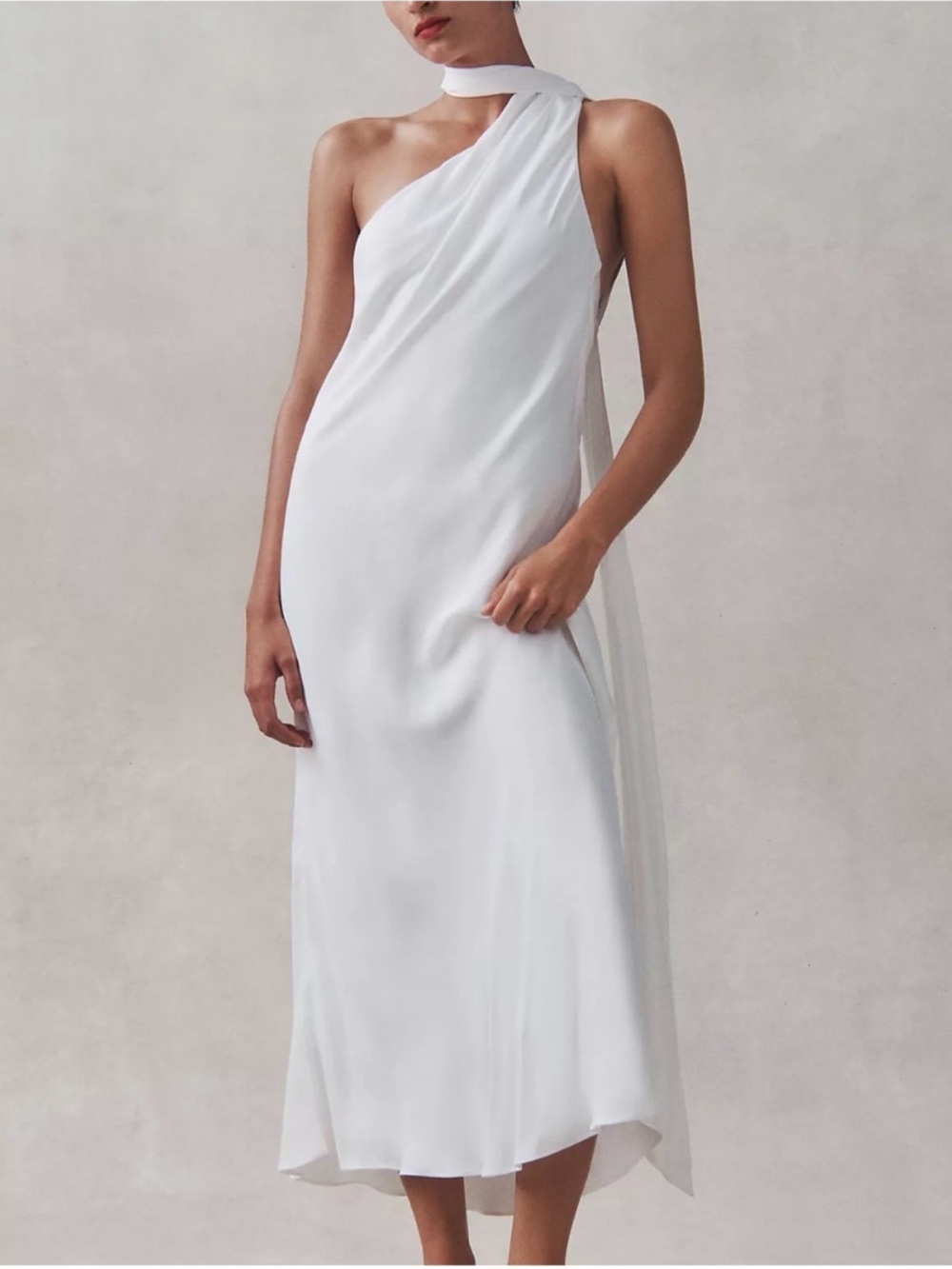 BHLDN One-Shoulder White Asymmetric Slip Dress